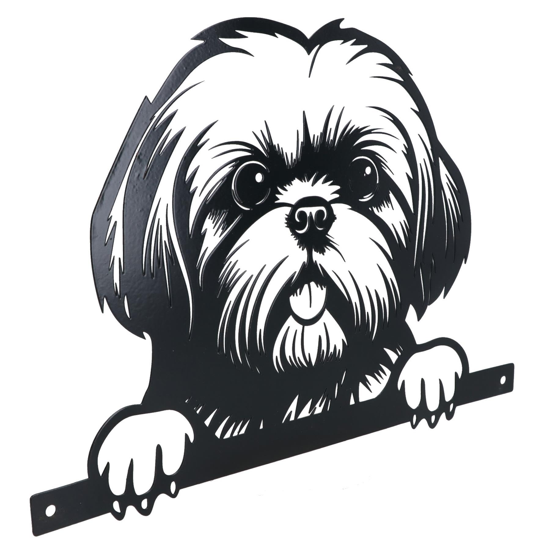 AB Tools Black Metal Peeking Shih Tzu Silhouette with Fixing Plate Garden Ornament Gift
