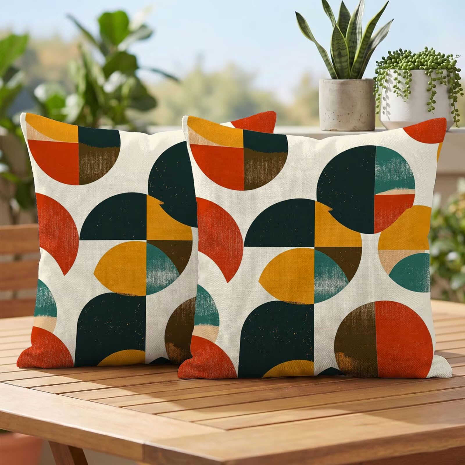 Housses de Coussin 55x55 cm Imperméables Effet Lin Orange Beige avec Zip Invisible Lot de 2