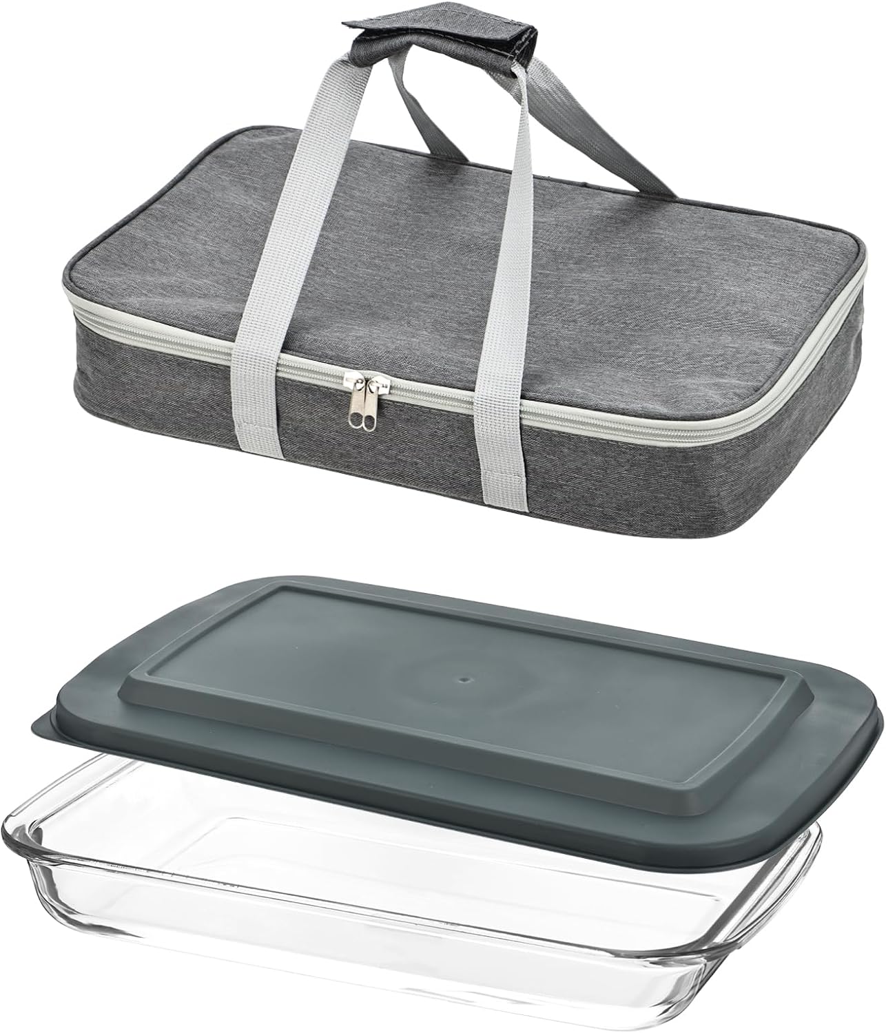 Glass Baking Dish with Lid 3.2 Quart Glass Casserole Dish with Insulated Bag Oven Microwave Freezer Safe Hot and Cold Food Container for Potluck Party Picnic Cookouts and Daily Use