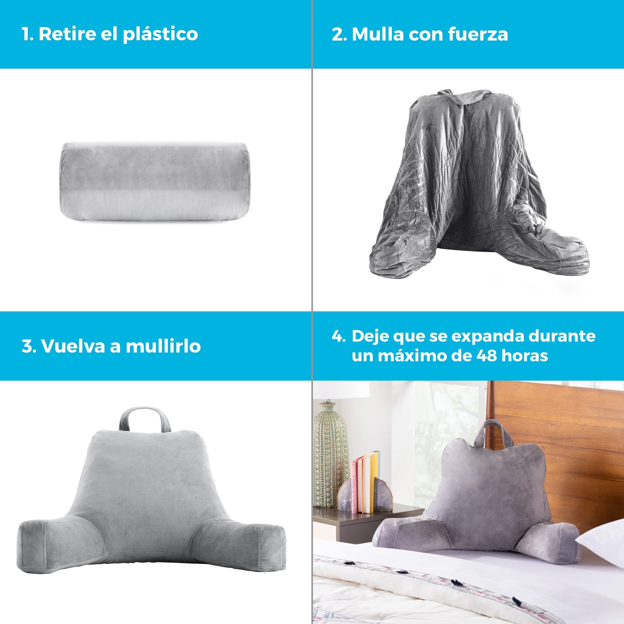 Linenspa Almohada de Lectura con Espuma Viscoelástica Triturada – Cojín con respaldo perfecto para el apoyo lumbar, relajarse y leer – funda suave de velour