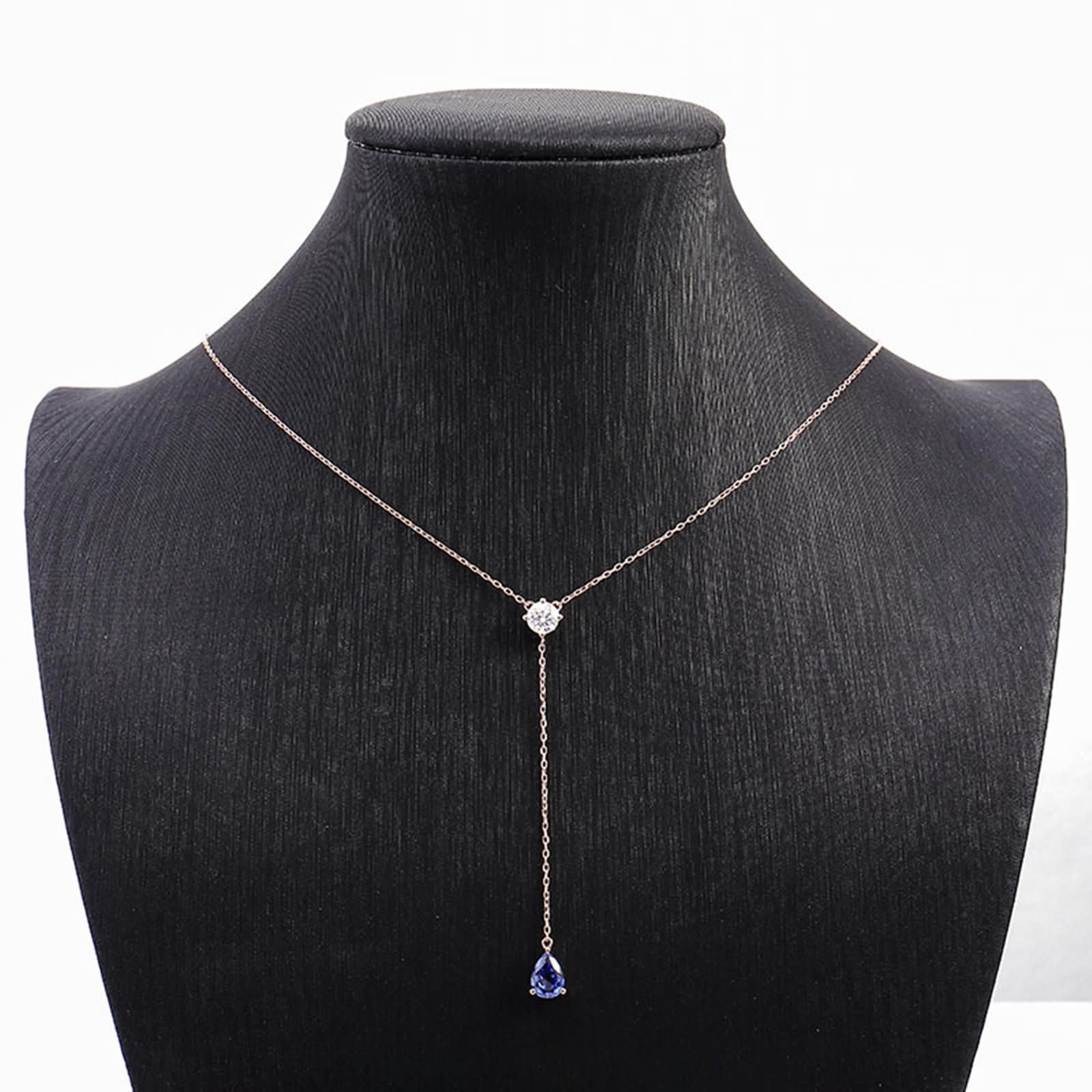 Colgante Oro Amarillo Mujer 9 Kilates,Collar Forma Y con Gota de Agua Zafiro Creado Colgantes Collar para Mujer de Oro