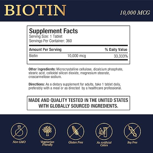 Miniatura 2 de Puregen Labs Biotin 10,000 MCG apoya la salud del cabello, la piel y las uñas - Soporte de belleza de alta potencia - Sin OMG, sin gluten | 360