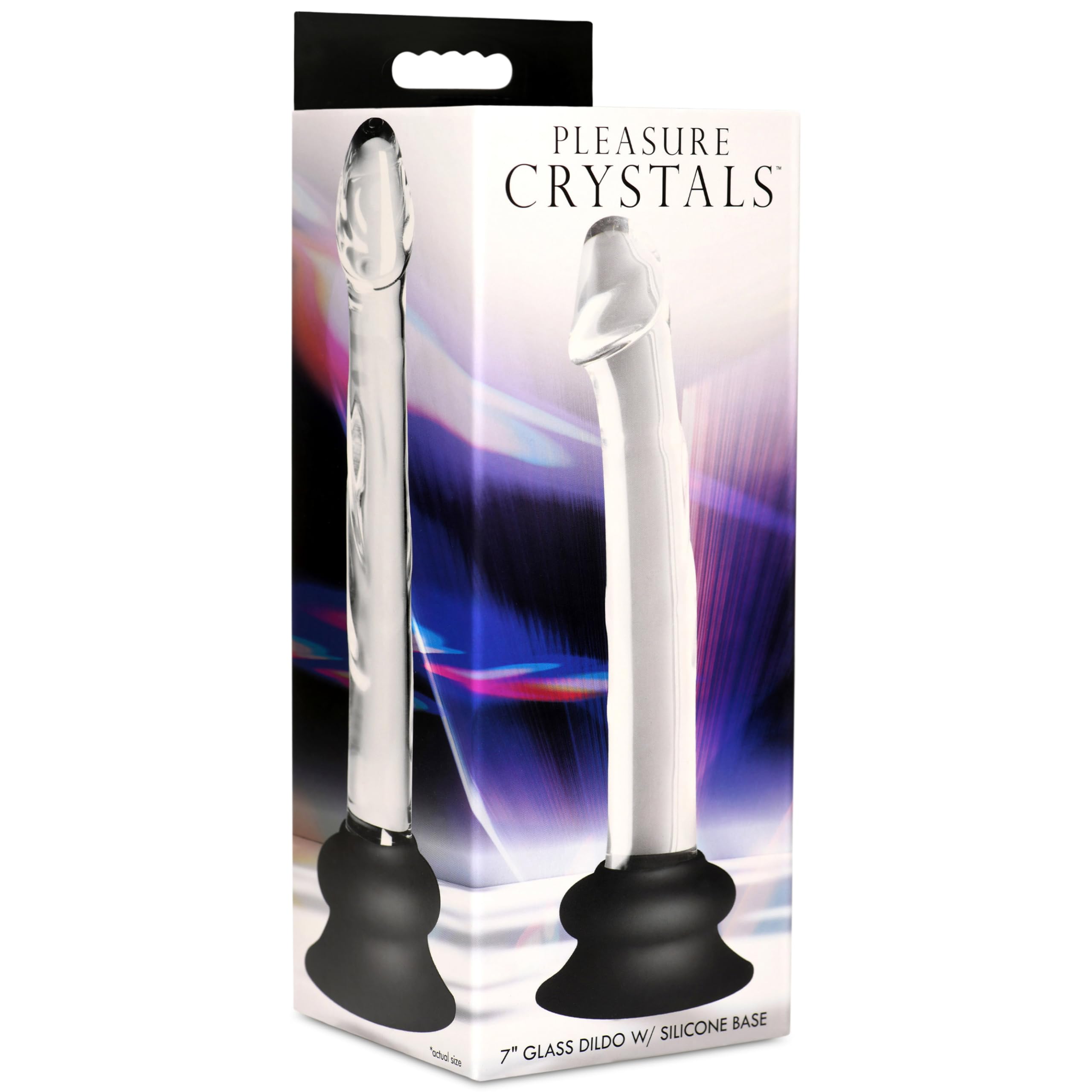 Pleasure Crystals 7" Glass Dildo with Silicone Base for Men, Women & Couples. Realistic Texture, Includes Removable Silicone Suction Cup, Ideal for Temperature Play. 2 Pieces, Clear.