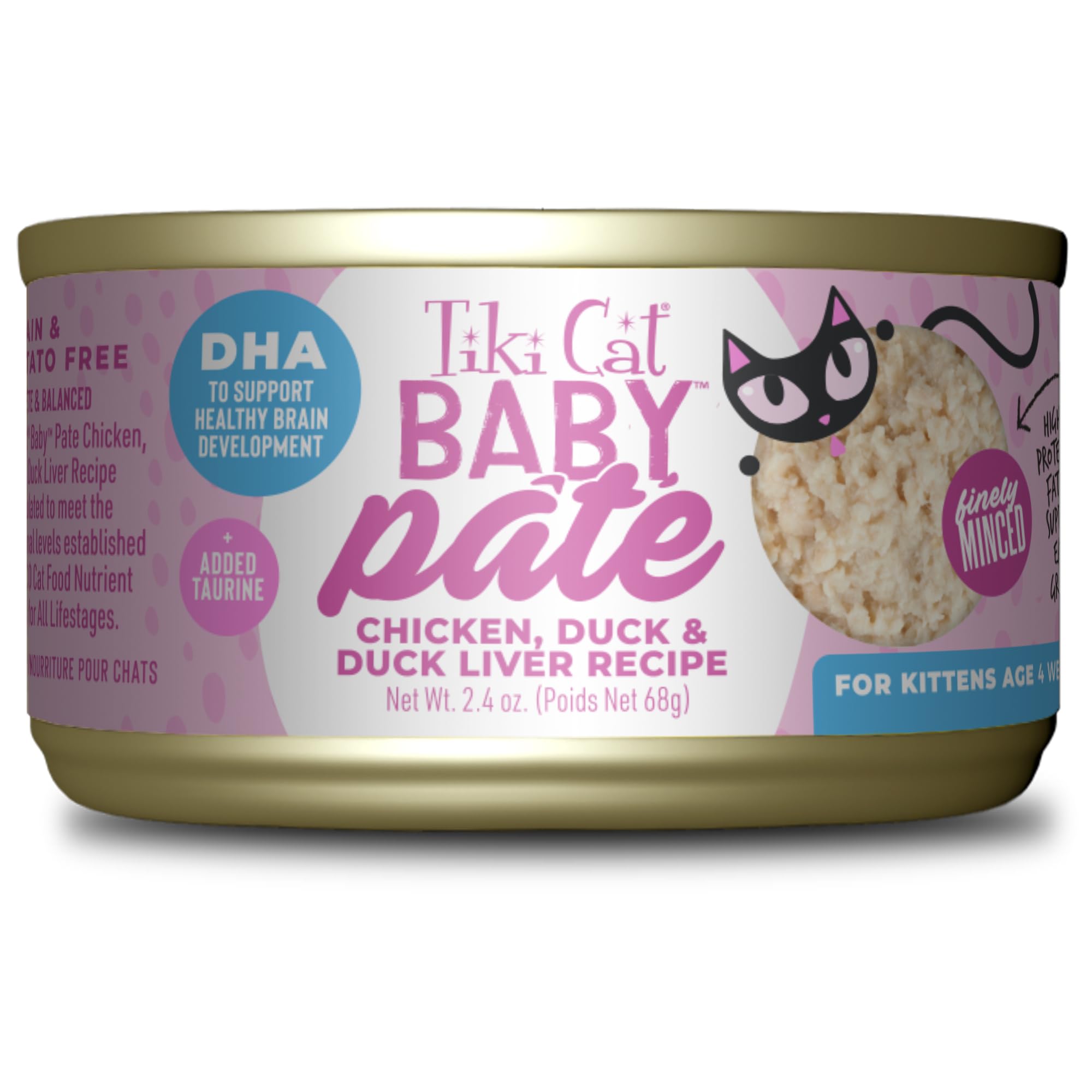 Tiki Cat Baby Pate, Wet Cat Food, Chicken, Duck & Duck Liver, 2.4 oz. Cans (Pack of 12)