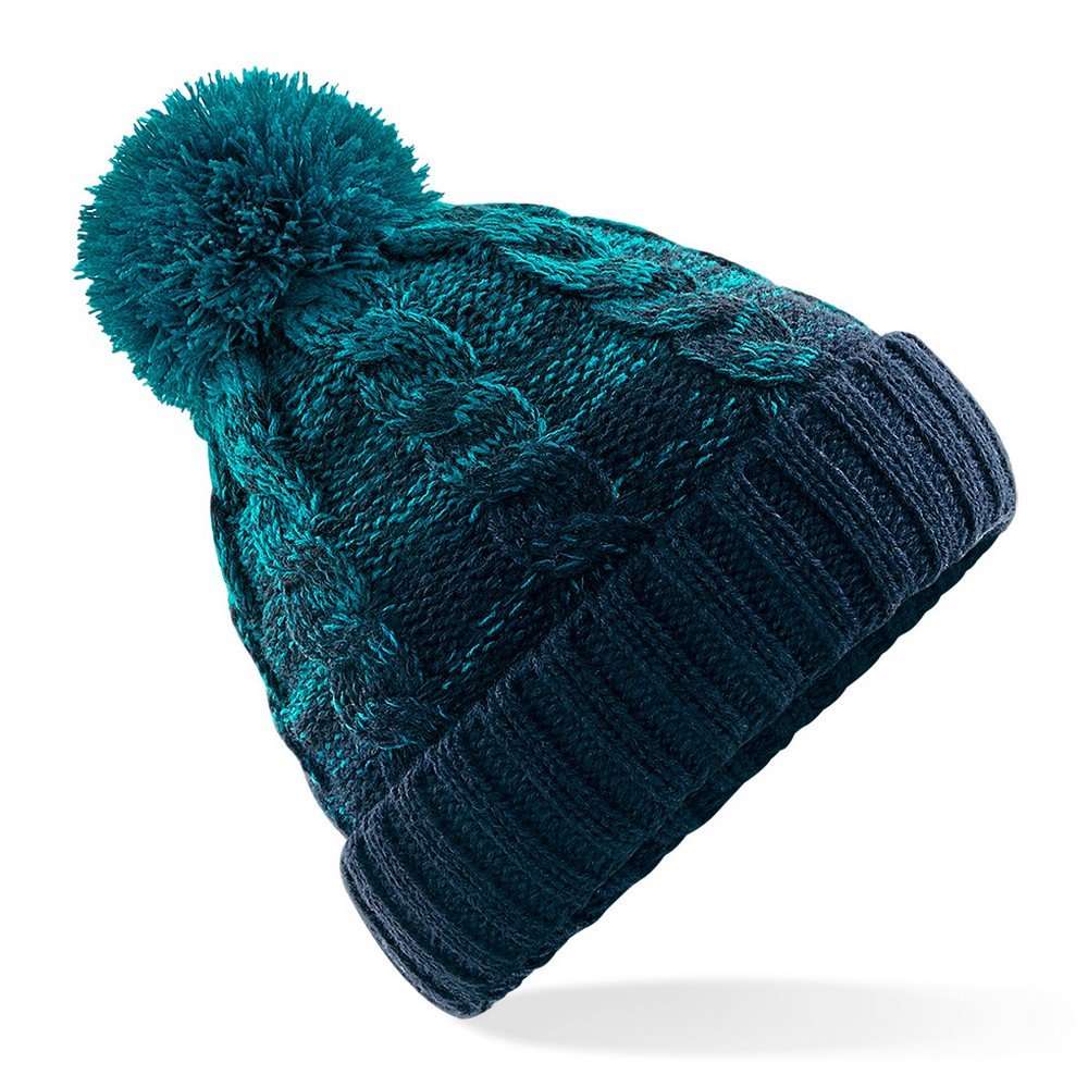 Beechfield Ombre Beanie Hat - Warm Winter Knit Hat For Men And Women In Teal/French Navy - View #13