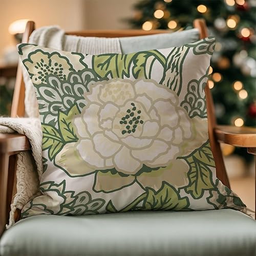 Miniatura 6 de MangGou Robin's Egg - Fundas de cojín con diseño floral de peonía azul verde y blanco, fundas de almohada de lino estilo chinoiserie para sofá,