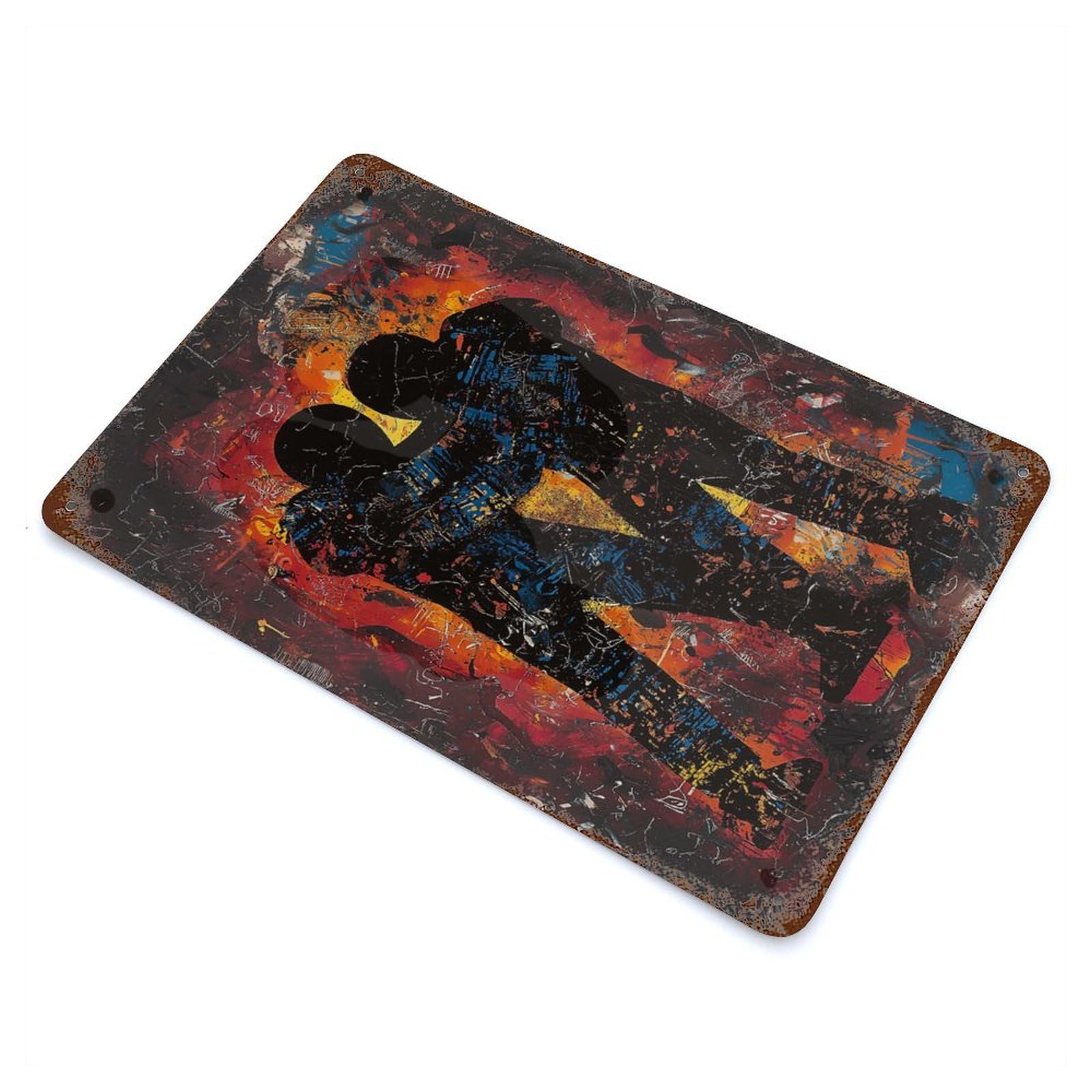 Garage Style Unity in Chaos Contemporary Expressionist Artwork Rust Effect Tin Sign 11.8"x7.9", Vintage Wall Decor for Bar And Workshop