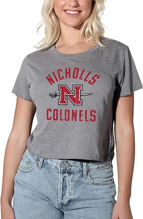 Official Collegiate Large Distressed Logo Women's Apparel Crop Top T-Shirt Collection, Athletic Heather