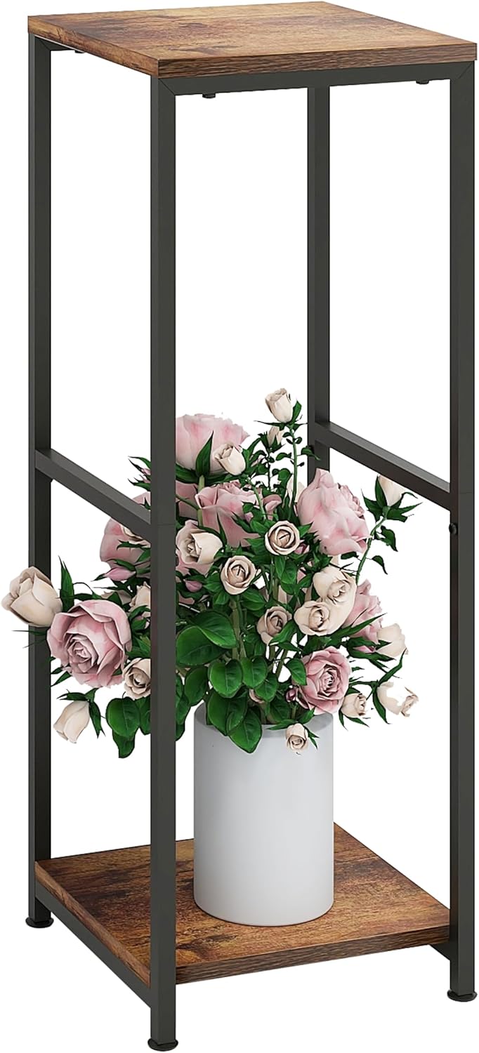 32 inch Tall Metal Wood Plant Stand, Tier Potted Plant Shelf for Indoor, Flower Pot Holder for Corner Living Room Patio Balcony Garden, Kitchen and Bathroom Display Rack, Brown