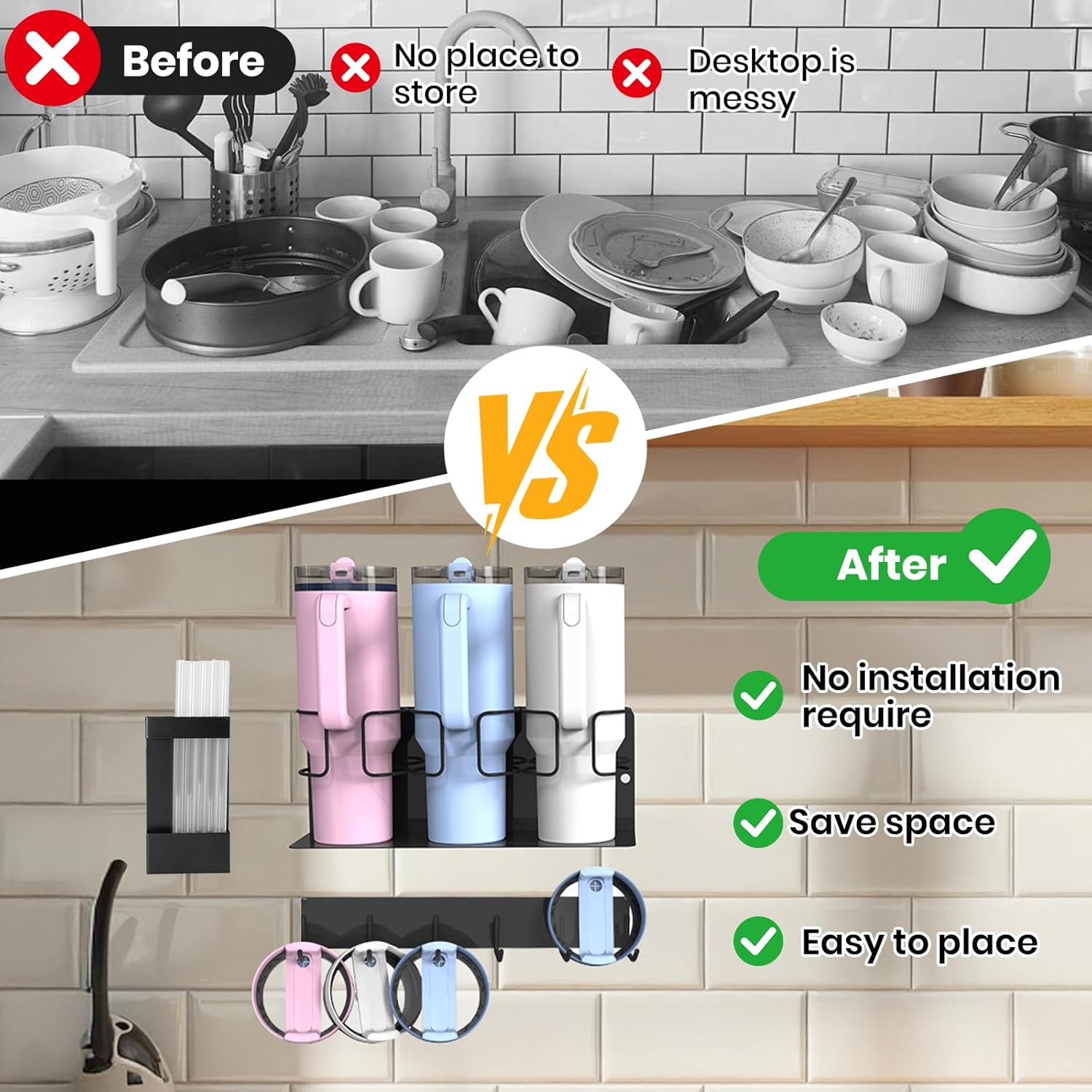 2Pack Magnetic Stanley Cup Holder for Refrigerator, Water Bottle Organizer for Stanley 40oz Tumbler, Stanley Cup Accessories for Kitchen Cabinet - Image 3