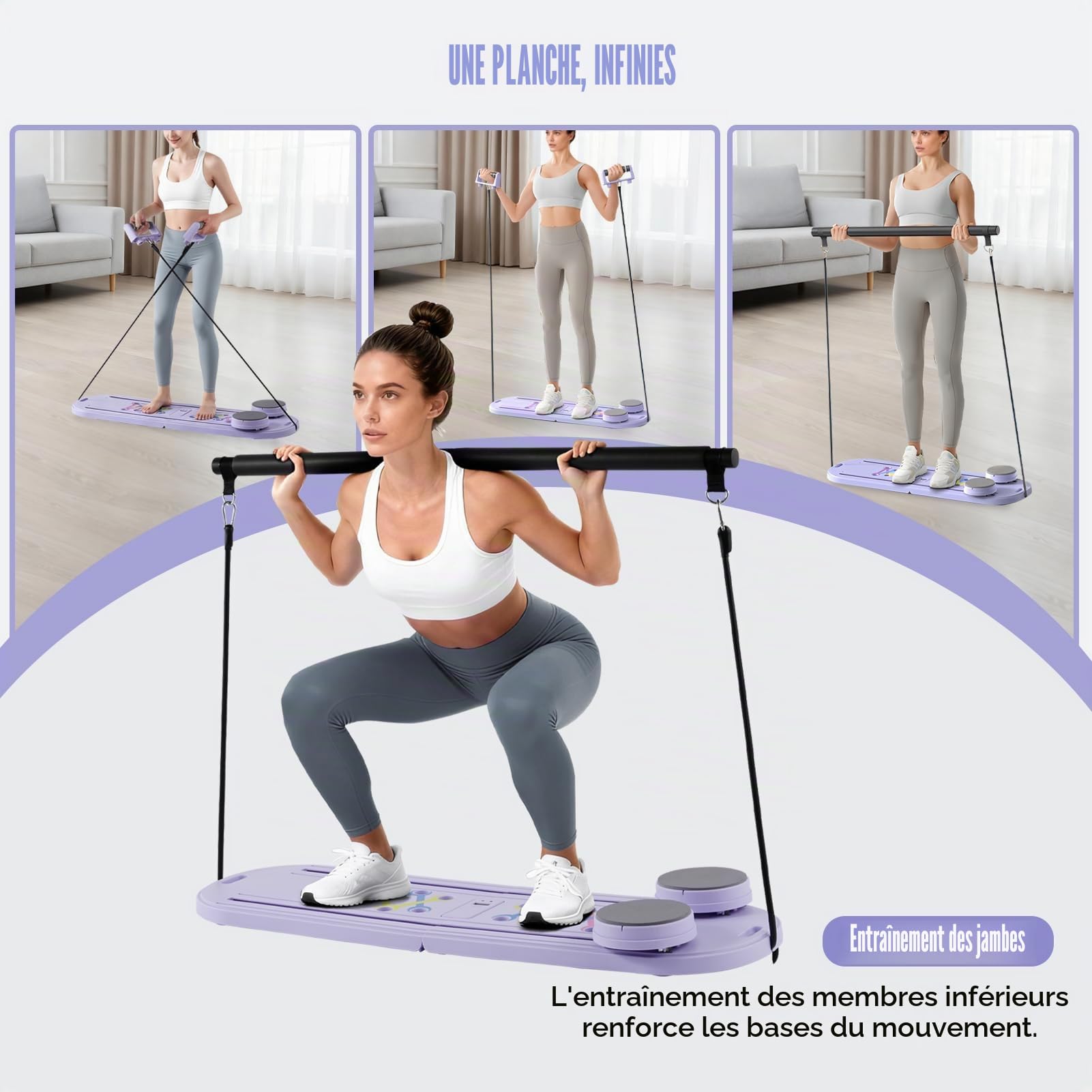 Plateau de Pilates - Ensemble de Reformer de Pilates, Plateaux de Pilates 6 en 1 pour l'entraînement à domicile, Plateaux de Pilates Reformers portables et pliables, Plateau de Pilates