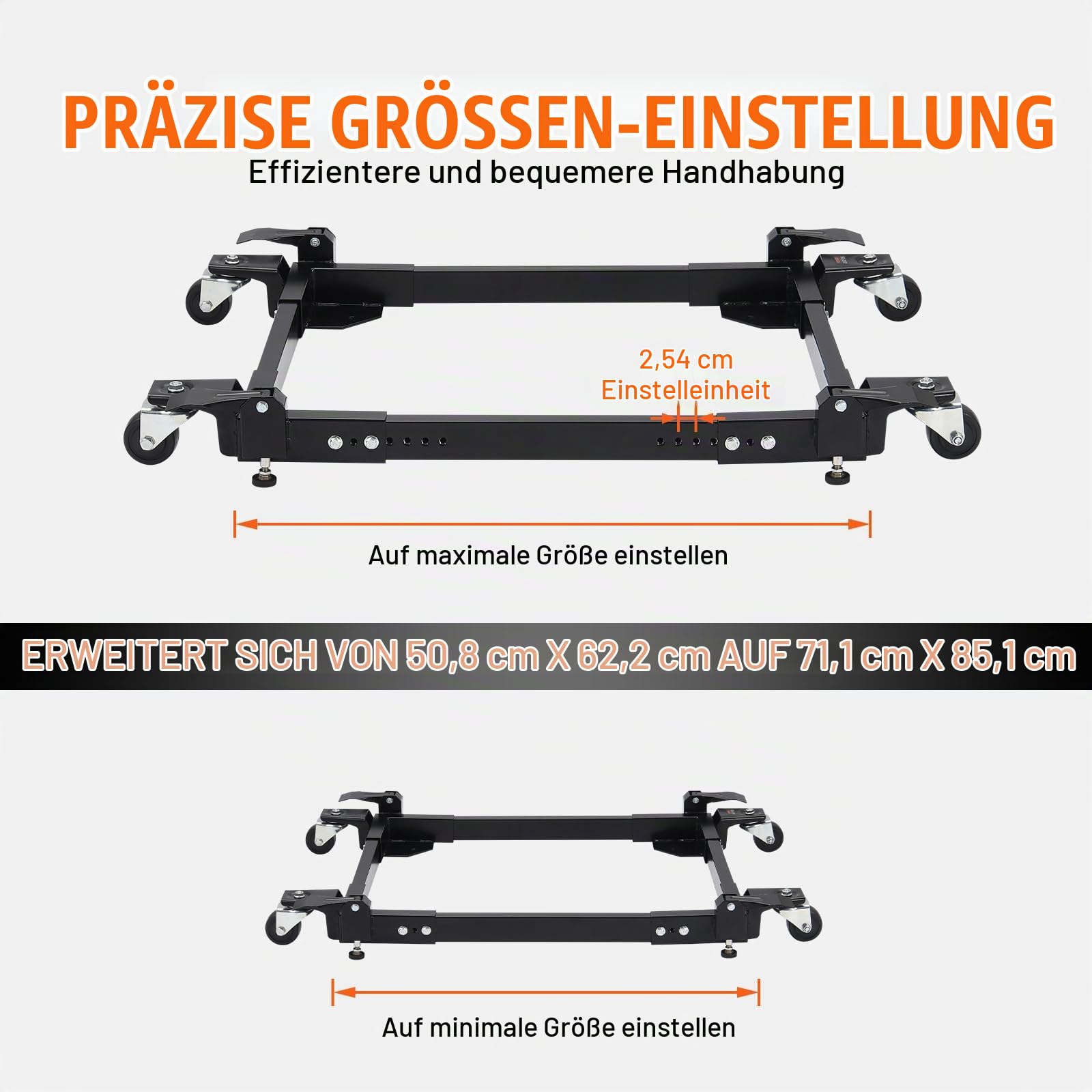 VEVOR Mobiler Sockel, 680,3 kg Kapazität, einstellbar von 508 x 622,3 mm bis 711 x 850 mm, universelle mobile Basis mit 4 Lenkrädern, für Holzbearbeitungsgeräte, Bandsäge, Elektrowerkzeug, Maschine