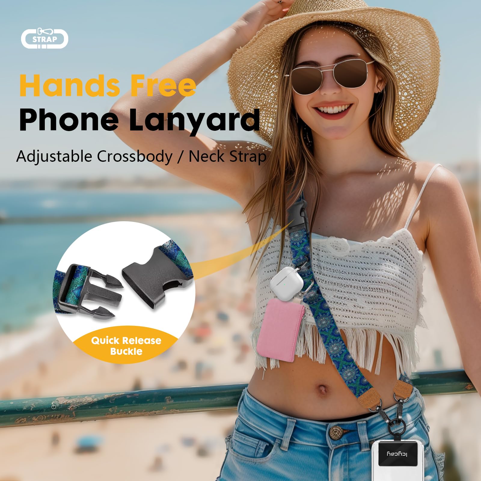 Icycay Cordino a tracolla per telefono cellulare, regolabile intorno al collo, grazioso cordino per iPhone