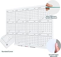 Vista 2 de J&J worldwide Glass Whiteboard Yearly Calendar - 35" X 47" Large Wall Whitrboard - White Board Dry Erase Planner for Wall Home, School, Office