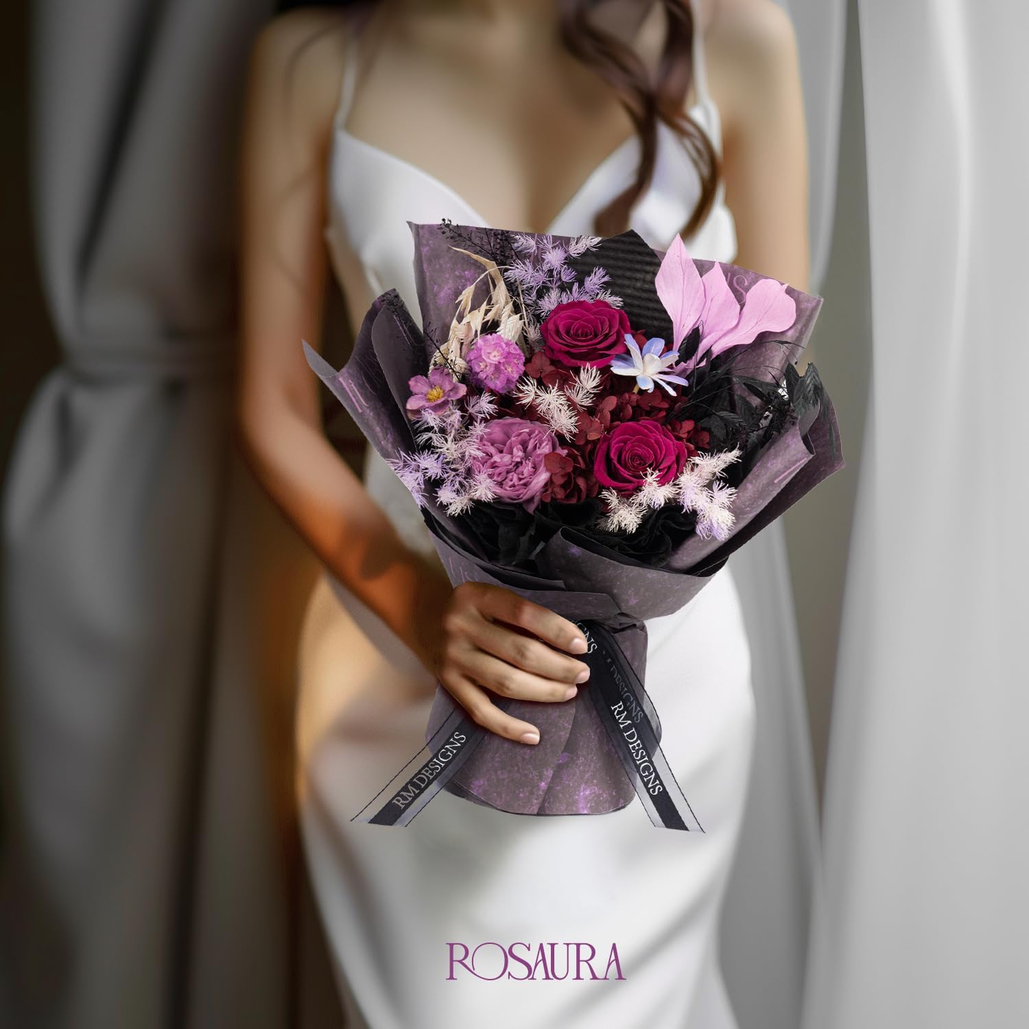 Rosaura Preserved Flowers Bouquets, Natural Real Roses for Delivery Prime, Forever Rose Bouquets Valentine's Day, Mother's Day, Christmas, Birthday Gifts-Dark Purple (with vase) - Image 7