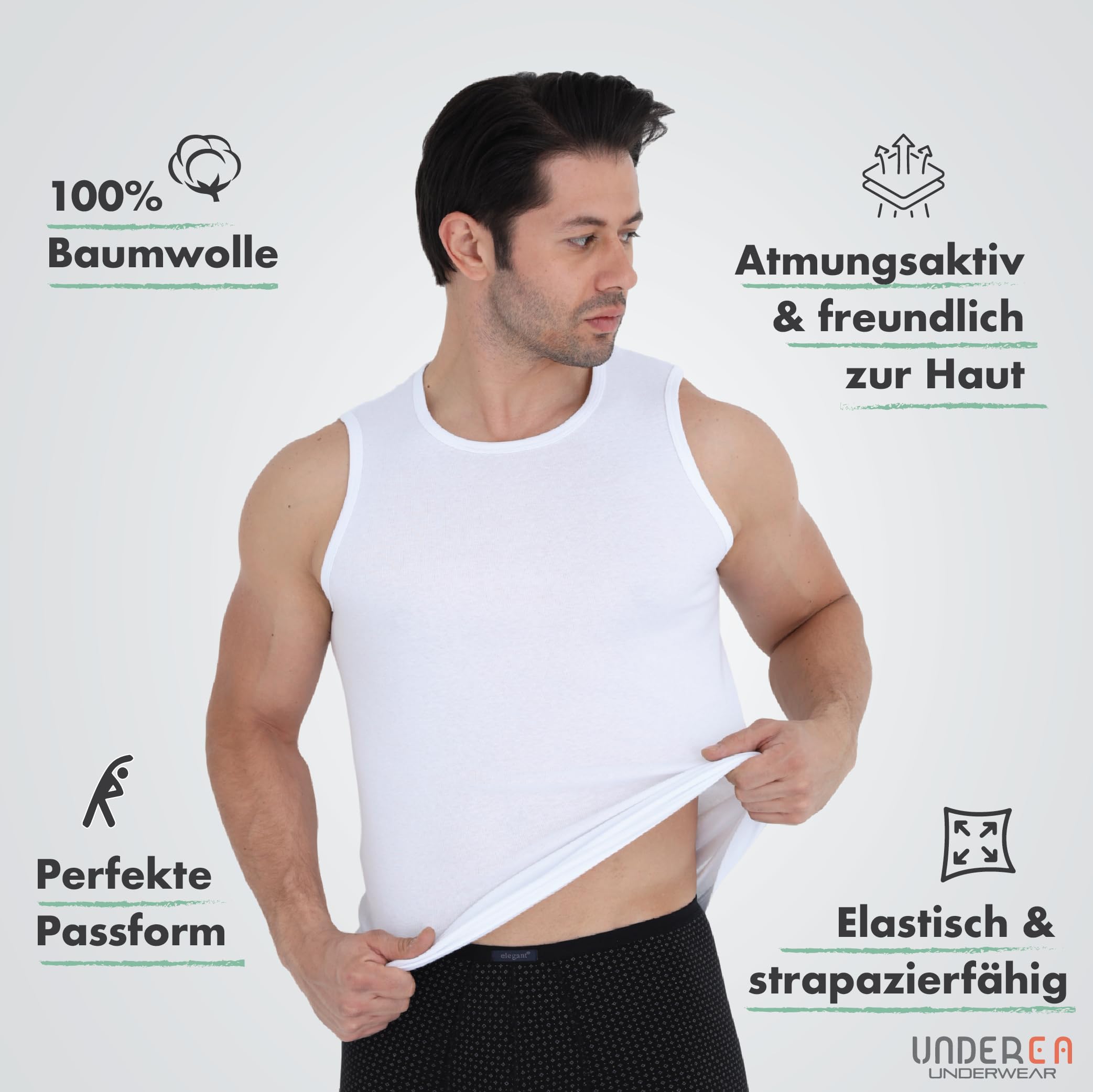 Herren Unterhemd 3er Pack, 100% Baumwolle Tank Top, Atmungsaktive Muskelshirts & Achselshirts, Ärmellos mit Rundhals