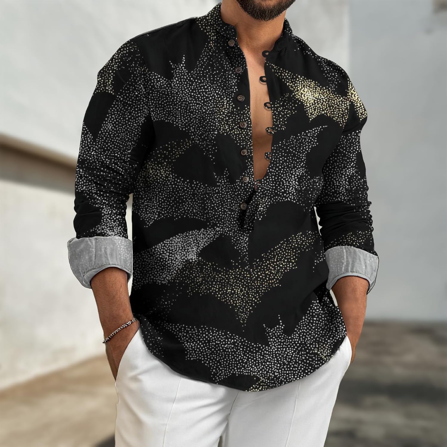 Men Button-Down Shirt Oversized Long Sleeve Pullover Tops V Neck Tee Shirts Retro Graphic 2025 Summer Clothes - Image 2