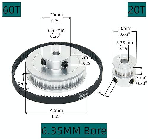 Miniatura 45 de Juego de 2 poleas de sincronización de aluminio 2GT de 20 y 40 dientes, rueda síncrona de 0.197 in de diámetro con 2 correas de longitud de 7.874 in