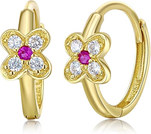 Miniatura 2 de Aretes Huggie de oro amarillo real de 14 k con circonita cúbica (0.394 x 0.394 in), Oro de 14 quilates, Circonia cúbica