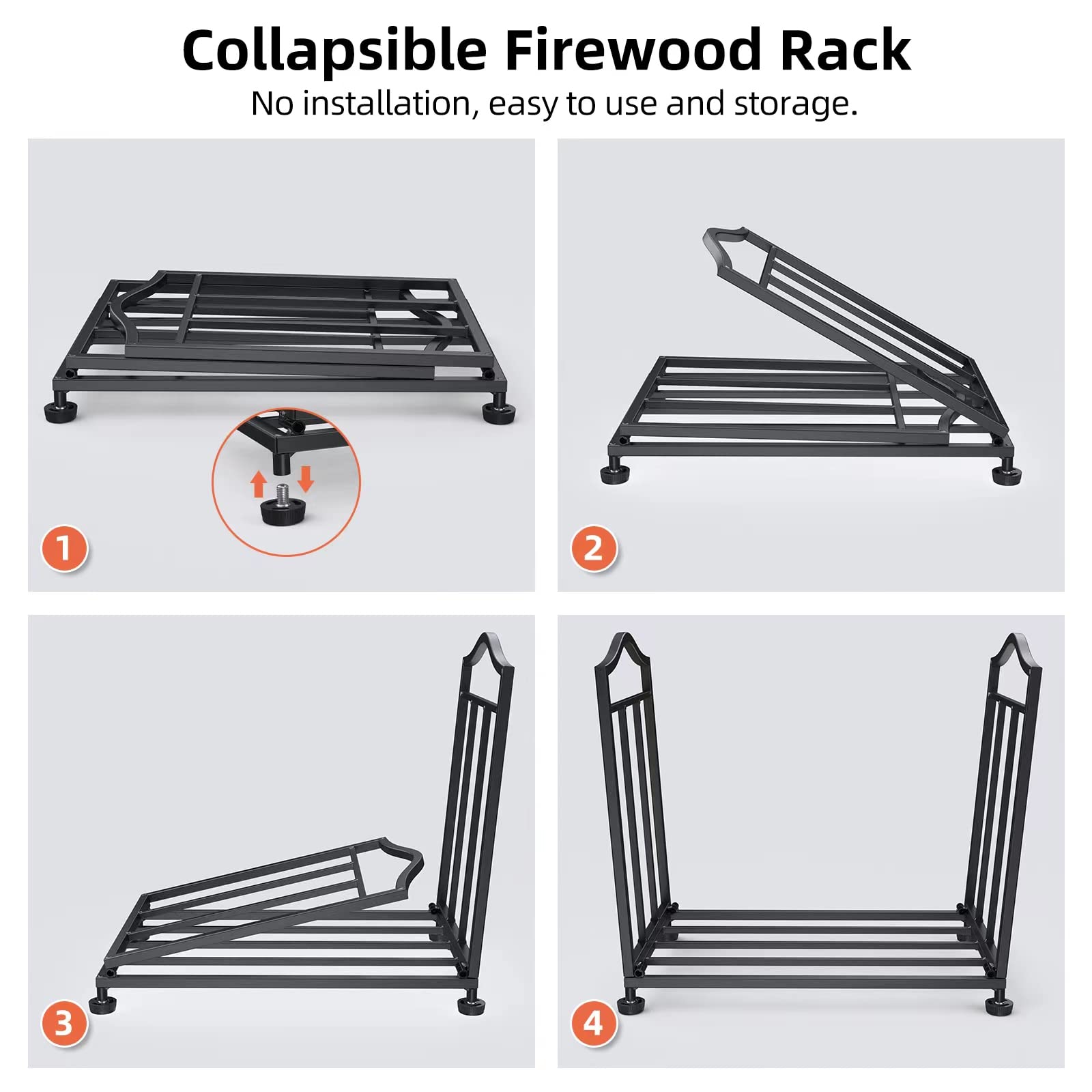 STLOVe Rack di Legna da Ardere, Scaffale Portalegna per Camino In Metallo Interno ed Esterno Rack di Legna da Ardere con Base Rialzata per Camino,Stufa, Capacità di Peso 50 Kg(Non Include Il Legno)