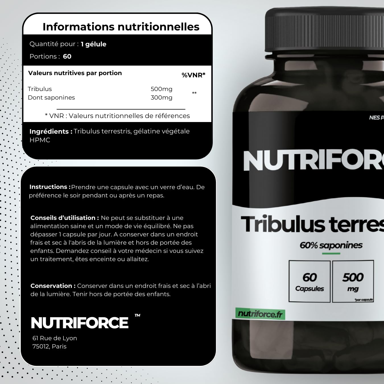 Tribulus Terrestris - 60 Gélules - Booster Testostérone Naturel - Performance & Libido Homme