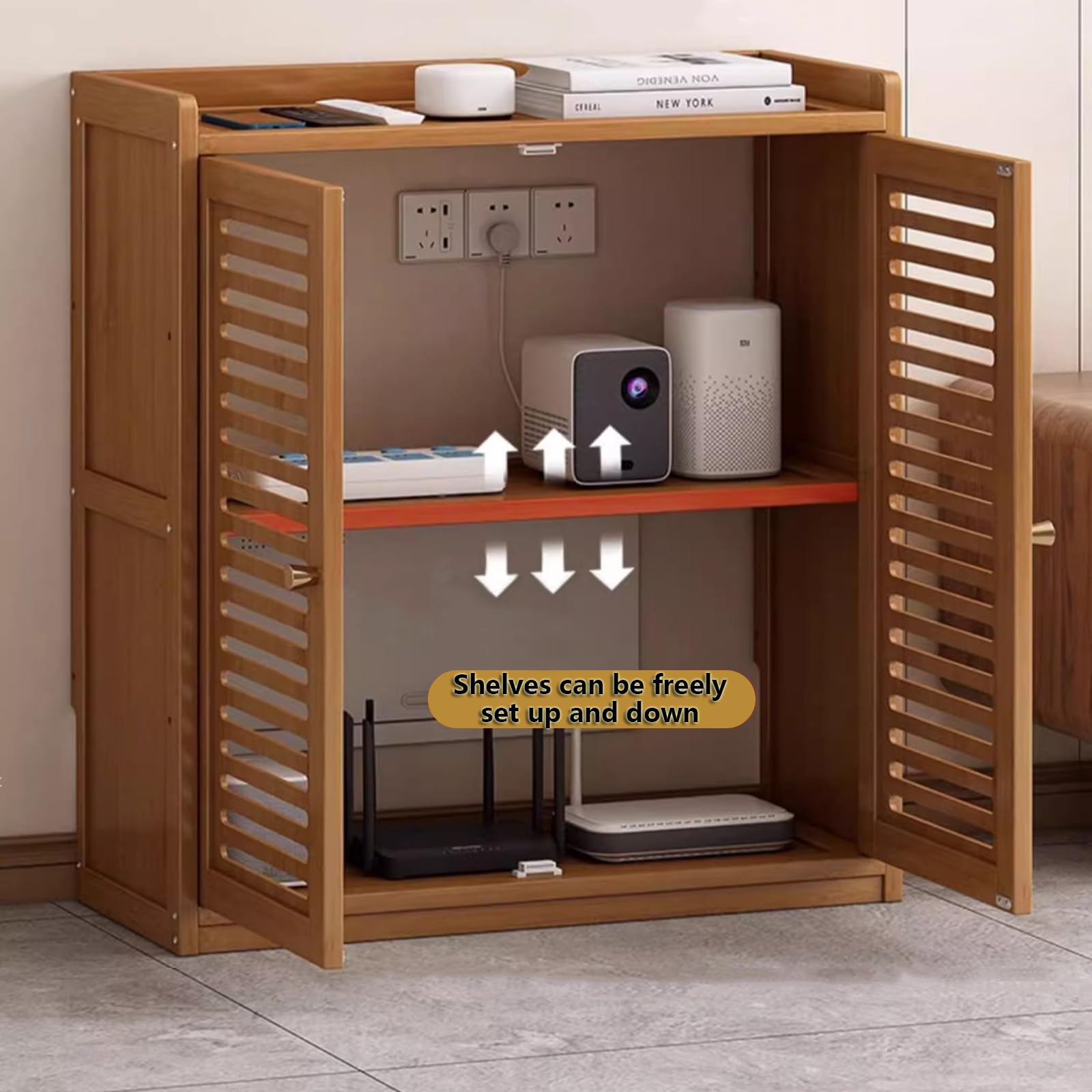 Scatola Router WiFi Scatola di Immagazzinaggio, Scatola Porta Router, Scaffale WiFi, Cavo Organizer Box, Immagazzinaggio Nascondi Cavi(Brown)