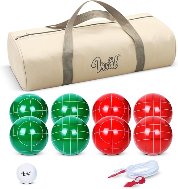 VSSAL Bocce Ball Set 90mm with 8 Boccia Balls, Pallino, Carrying Bag