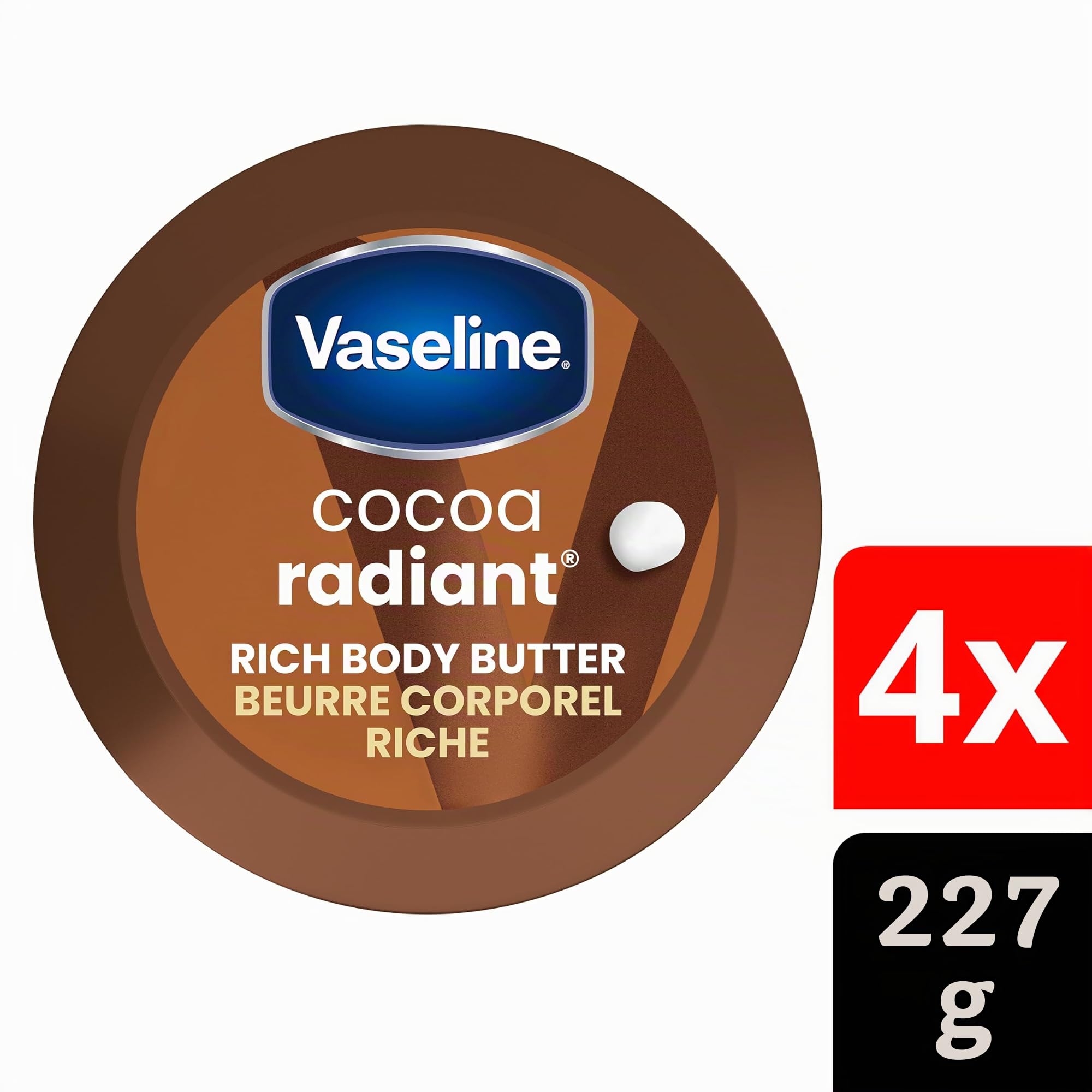 Vaseline Intensive Care® Smoothing Body Butter body cream for dry skin relief Cocoa Radiant moisturizer for dry skin to heal and reveal its natural glow 227 g, 4 pack