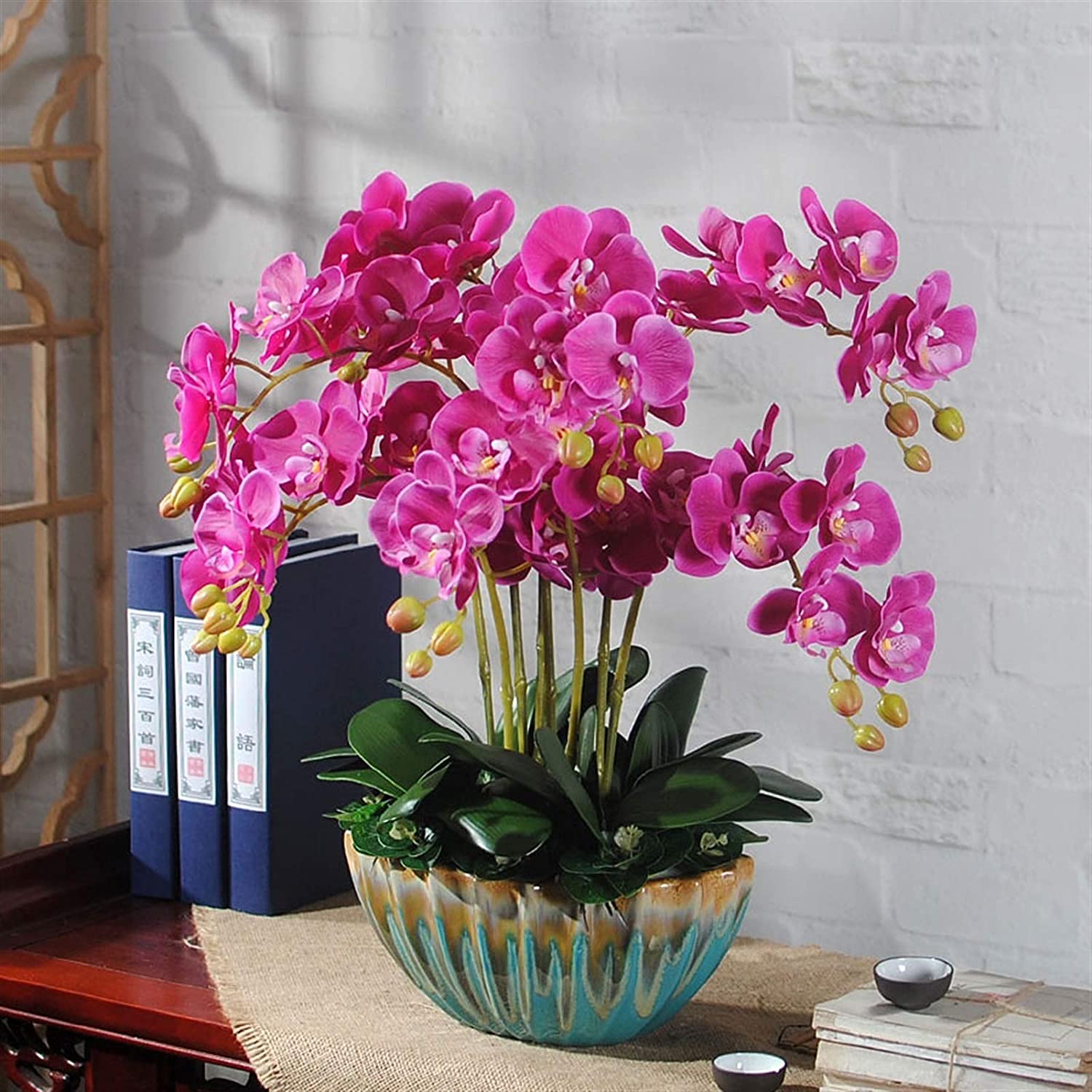 Orchidee Künstliche Blumen PU Faux Orchideen Topfpflanzen Keramik Pflanzgefäß Kunstblume Groß Künstliche Phalaenopsis Blumen Pflanzenarrangement Natürliches Aussehen