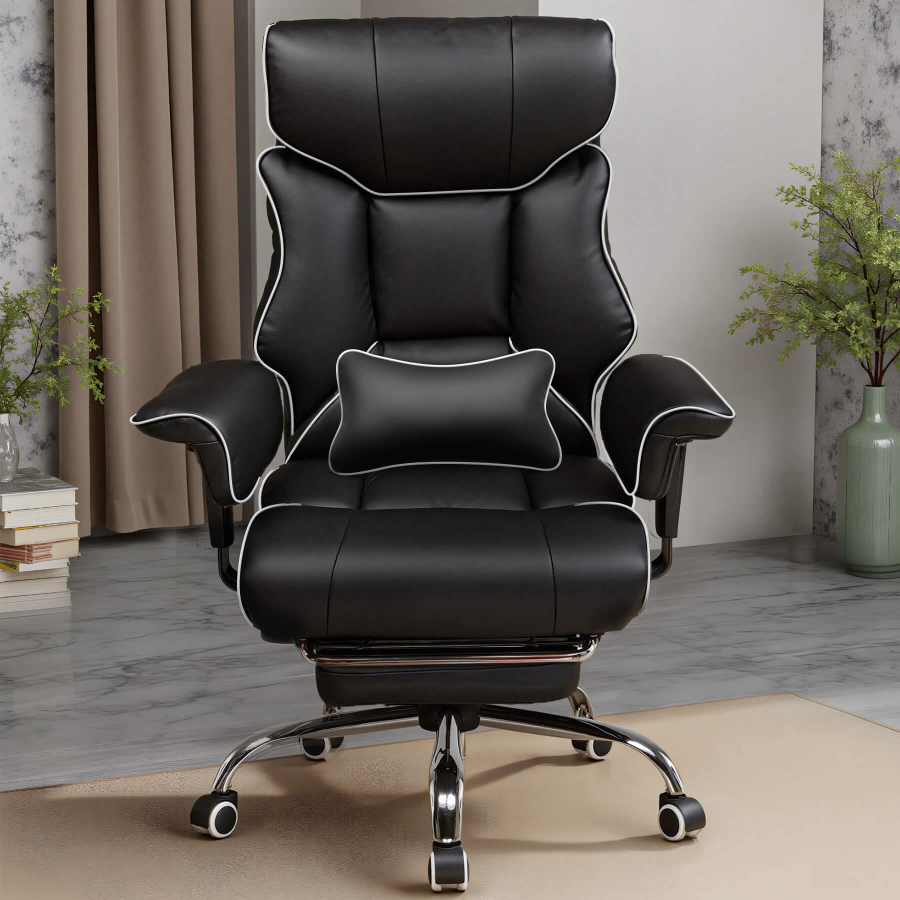 GTPLAYER Big and Tall Gaming Chair 400lbs Heavy Duty Office Chair with Foot Rest & Ergonomic Pocket Spring Cushion, High Back Lumbar Support for Lower Back Pain Relief, White/Black view 8