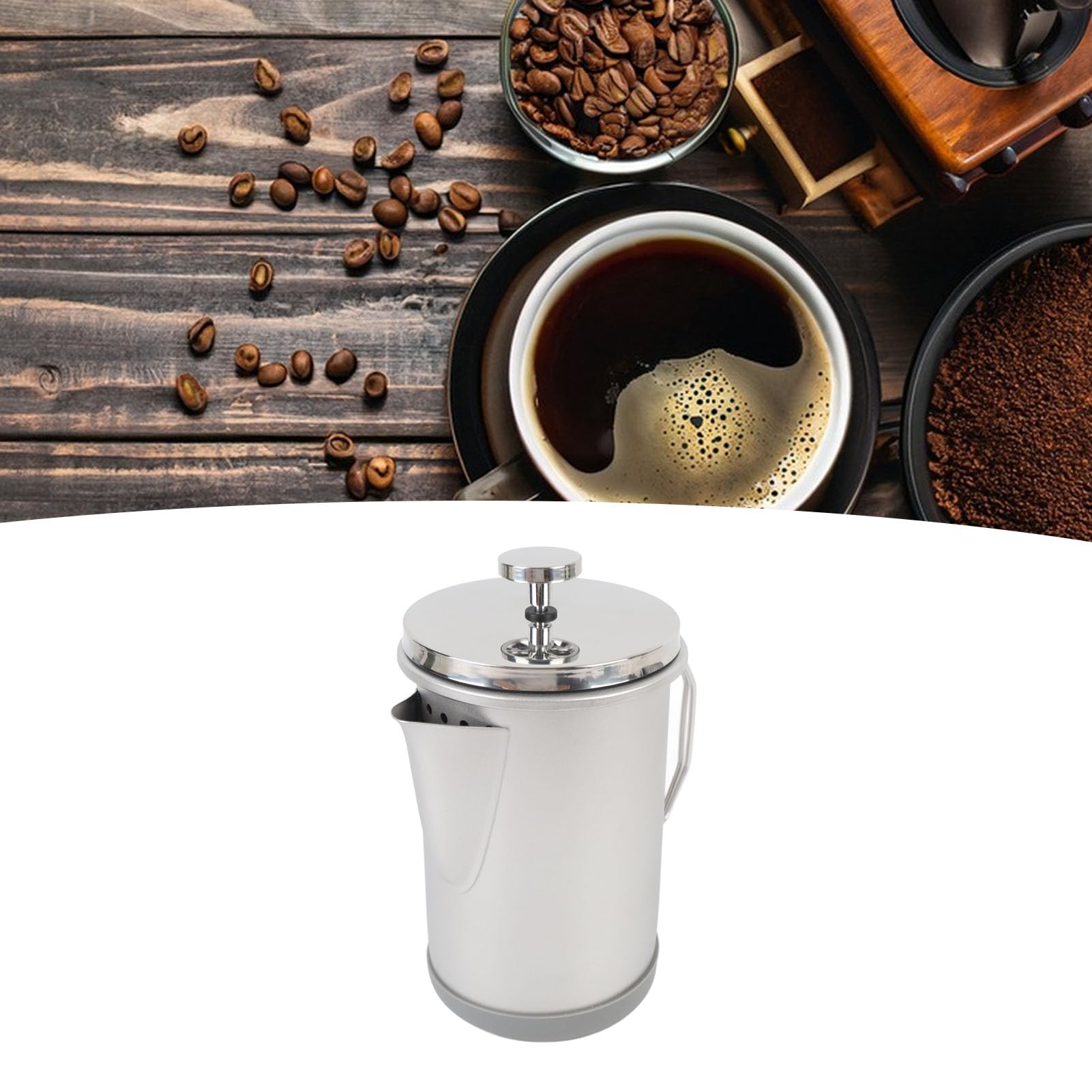 de Prensa Francesa, 1000 Ml / 33 Oz Portátil de Acero Inoxidable 304 Hecha a Mano, Espresso y Prensa de té para Viajes de Camping (SILVER)
