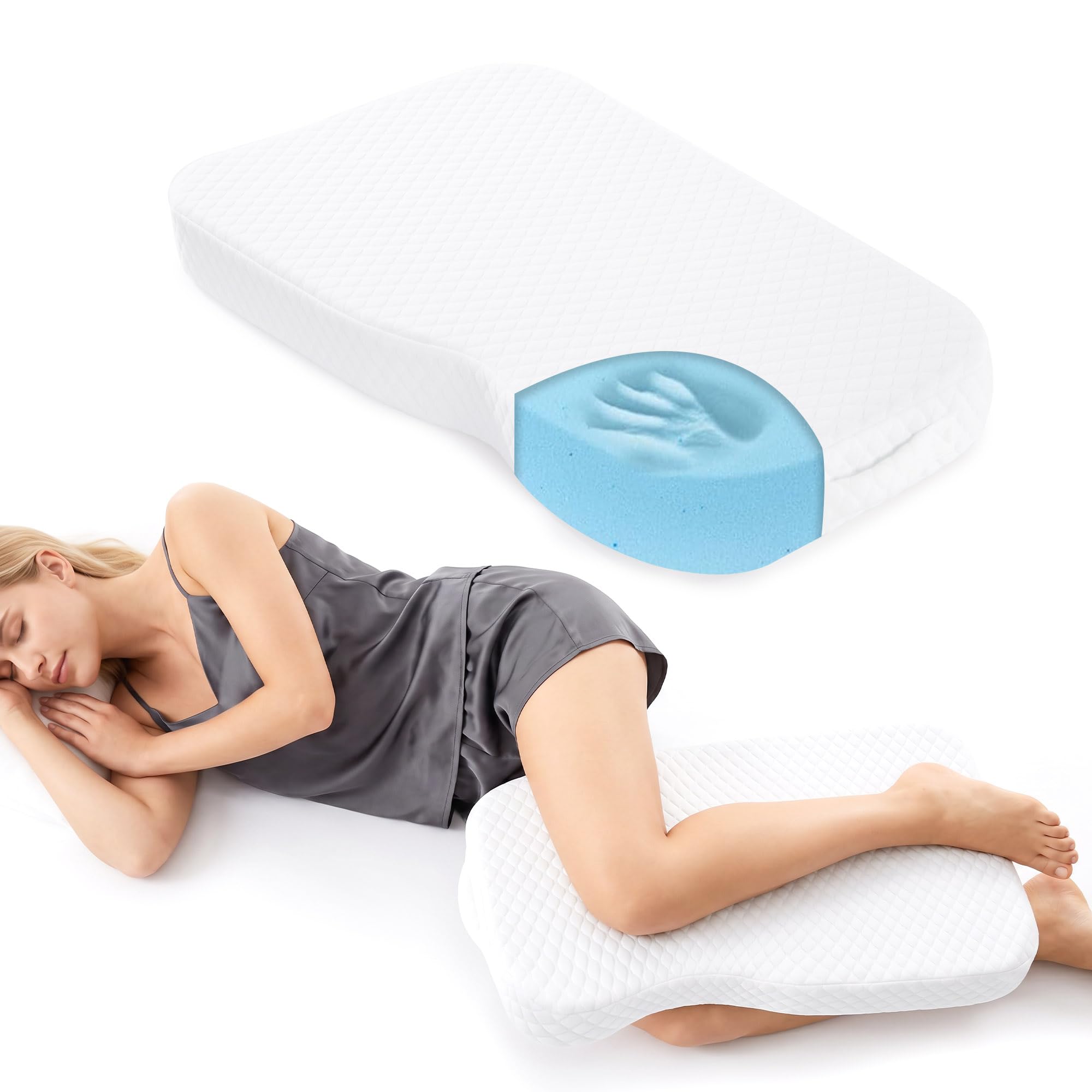 Almohada de Rodillas Memory Foam para Dormir de Lado, Cojín Ergonómico para Piernas, Almohada Suave para la Alineación Corporal, Soporte para Espalda, Caderas y Embarazo