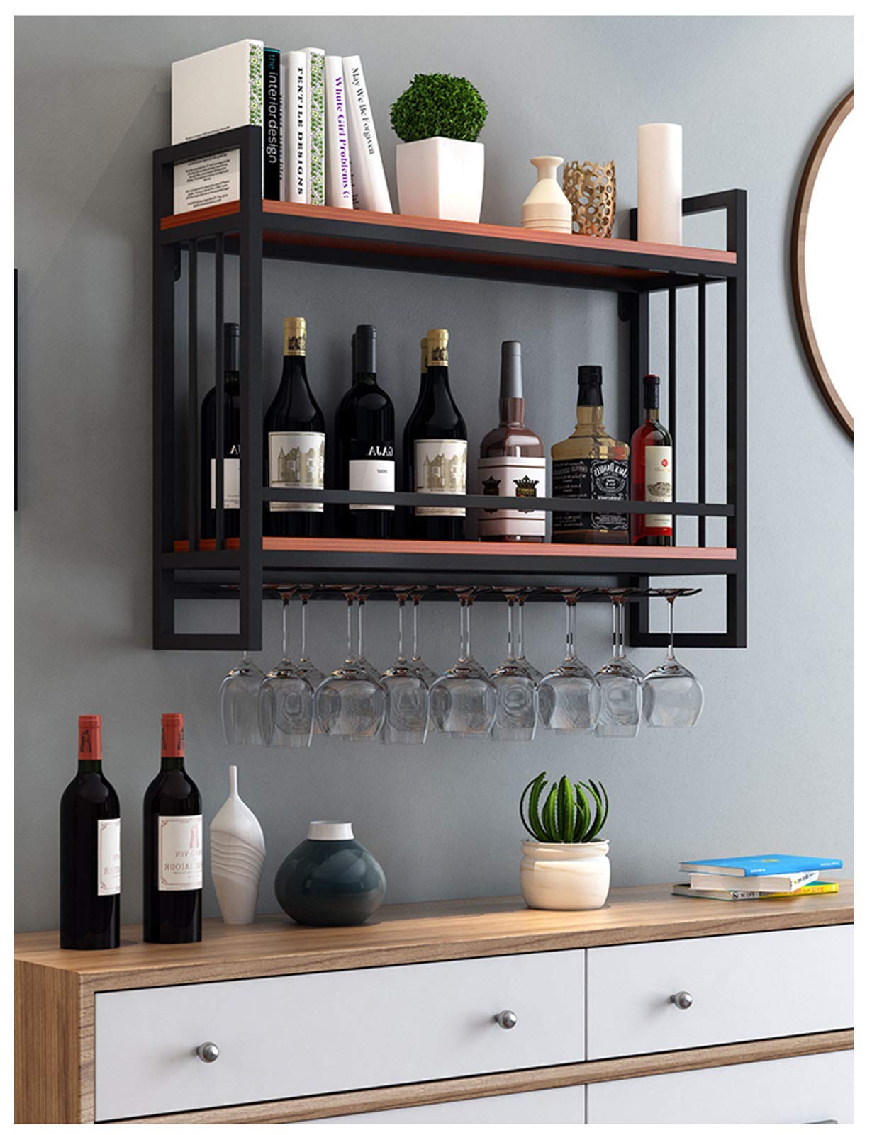 Casier à vin en bois fixé au mur support solide et suspendu de cuisine