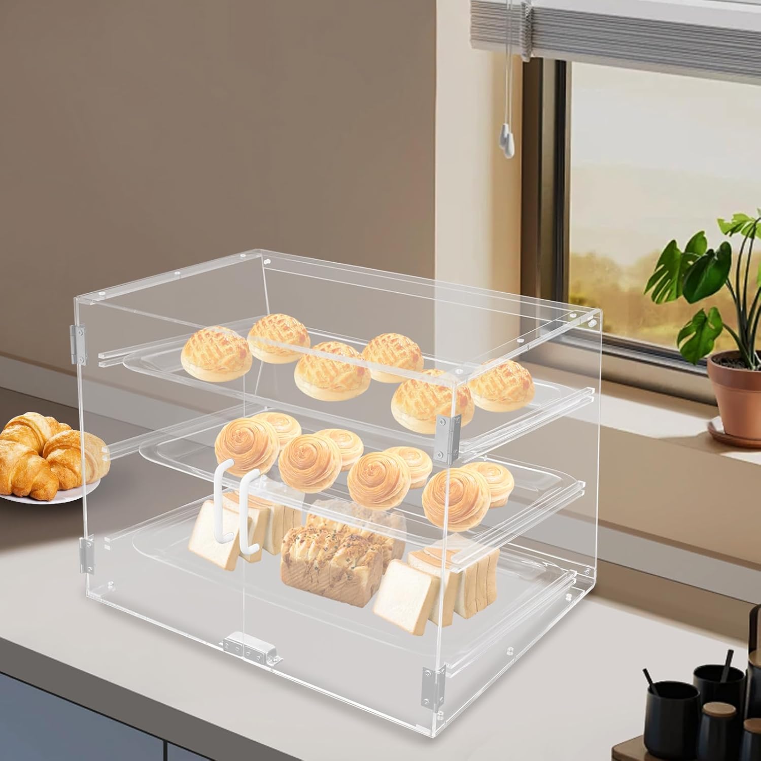 3 Tier Pastry Display Case,Commercial Bakery Acrylic Display Case Cabinet With Magnetic Door Lock,Tabletop Dessert Showcase For Bakeries, Cafes