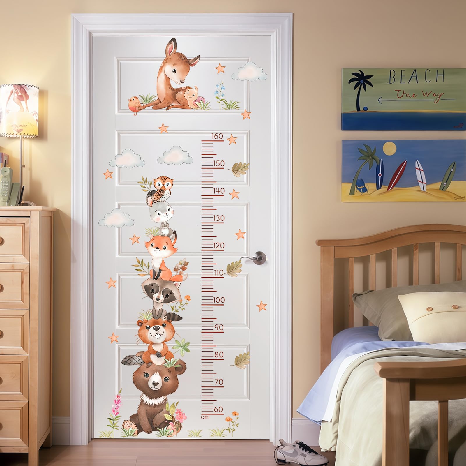 Sticker mural pour enfants - Motif animaux - Taille 60 à 160 cm - Toise adhésive - Étanche - Animaux de la forêt - Tableau mural - Toise - Toises de mesure pour chambre de bébé et enfant