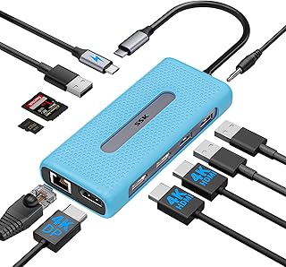 SSK USB C Docking Station Dual Monitor, 11 in 1 Triple Display Docking Station Multiport Adapter of 2 HDMI, Displayport, Ethernet, PD3.0, SD TF Card Reader, 3USBs for MacBook/Dell/HP/Lenovo Laptops