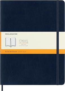 Moleskine Classic Soft Cover Notebook XL Ruled Lined Sapphire Blue 7.5x9.5" 192 Pages - Premium Journal for Notes & Ideas