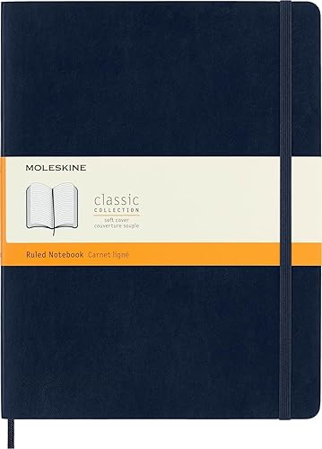 Moleskine - Cuaderno clásico, tapa blanda, tamaño XL (7.5 x 9.5 pulgadas), a rayas/rayado, azul zafiro, 192 páginas Negro