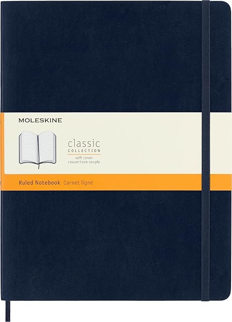 Moleskine Classic Notebook, Soft Cover, XL (7.5" x 9.5") Ruled/Lined, Sapphire Blue, 192 Pages