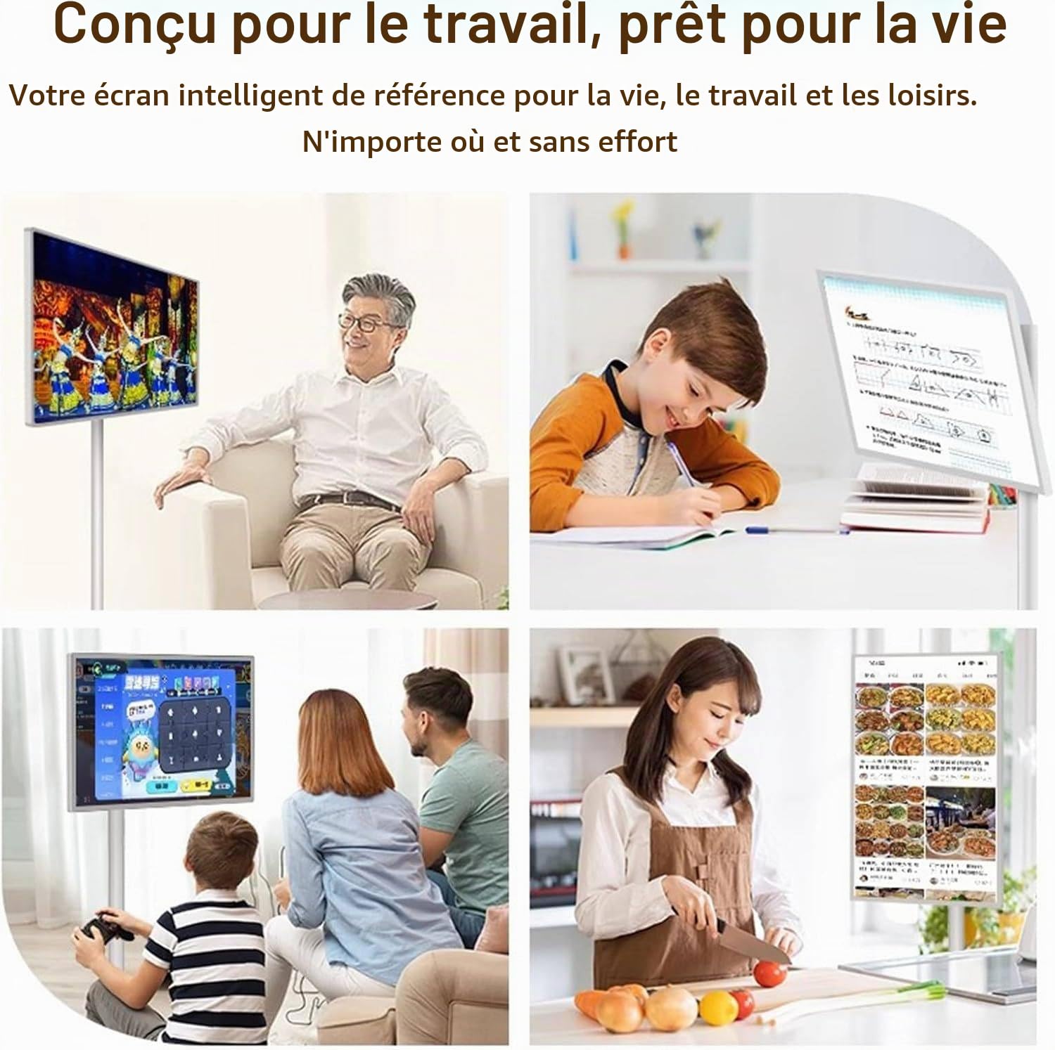 Téléviseur intelligent portable avec écran tactile,résolution 1080p,sur roulettes,pied de sol réglable et rotatif à 360°,batterie intégrée de 8 heures,Système d'exploitation Android 13 21.5in-8G128G