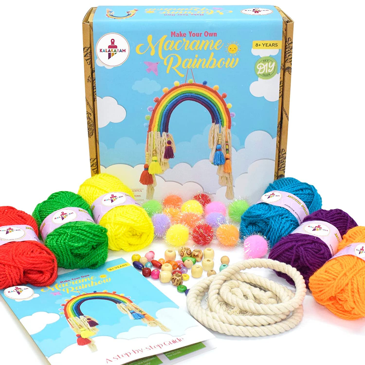 Kalakaram DIY Macrame Rainbow Kit, Macrame Craft Kit for Beginners, DIY Home Decor, DIY Kids Room Decor, Activity Kit for Kids, DIY Kit for Kids
