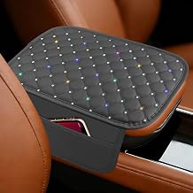 Bling Car Center Console Cover, Armrest Cover for Car, Leather Vehicle Armrest Protector Cushion with 2 Storage Bags, Comfortable Diamond Auto Arm Rest Mat Pad for Truck SUV Sedan Grey