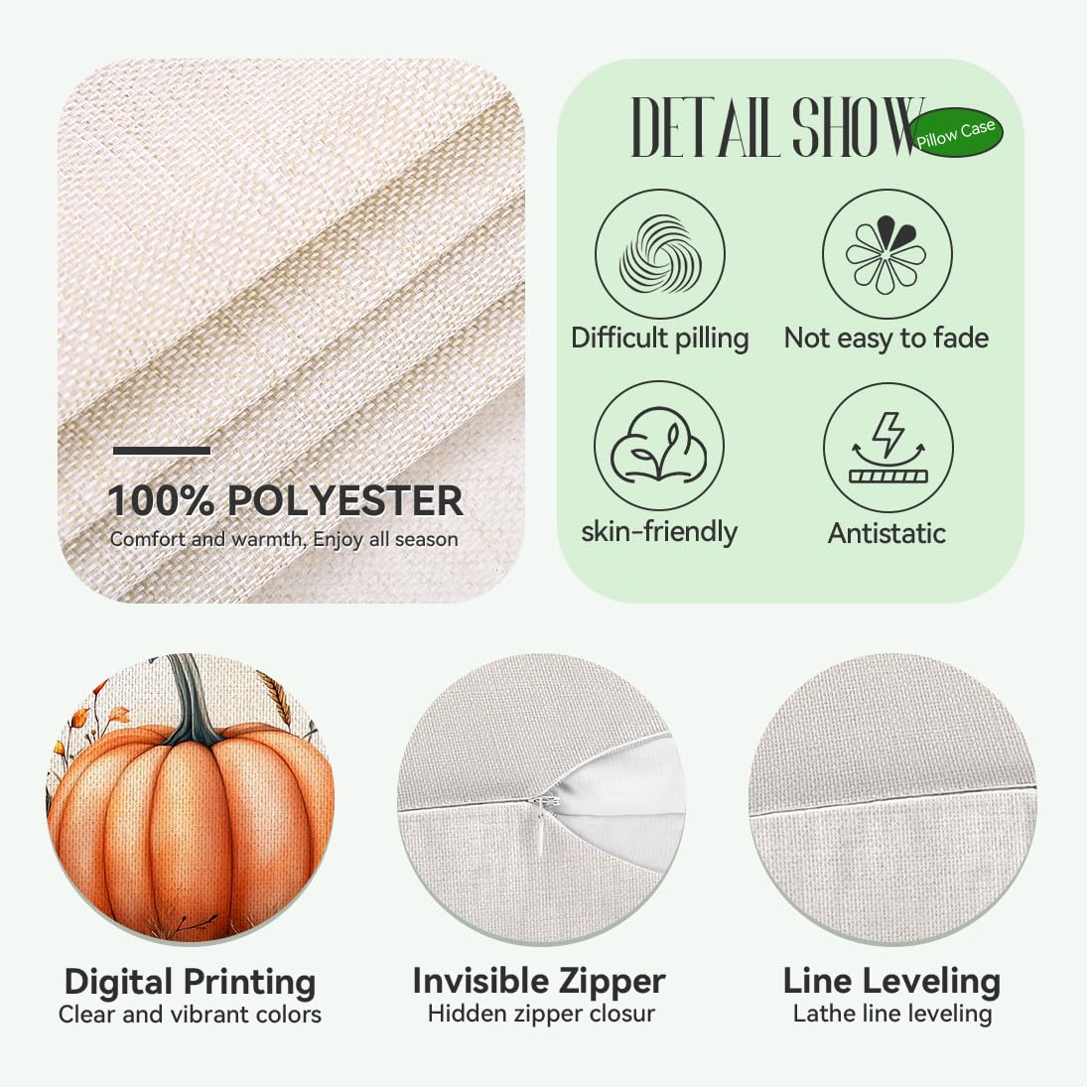 LANBEIDE Autumn Cushion Cover 45x45 Set of 4, Hello Fall Polka Dot Pumpkins 18x18 Inch Fall Pillow Covers Orange Thanksgiving Pillow Case for Indoor Home Bedroom Couch Sofa Decor - Image 4