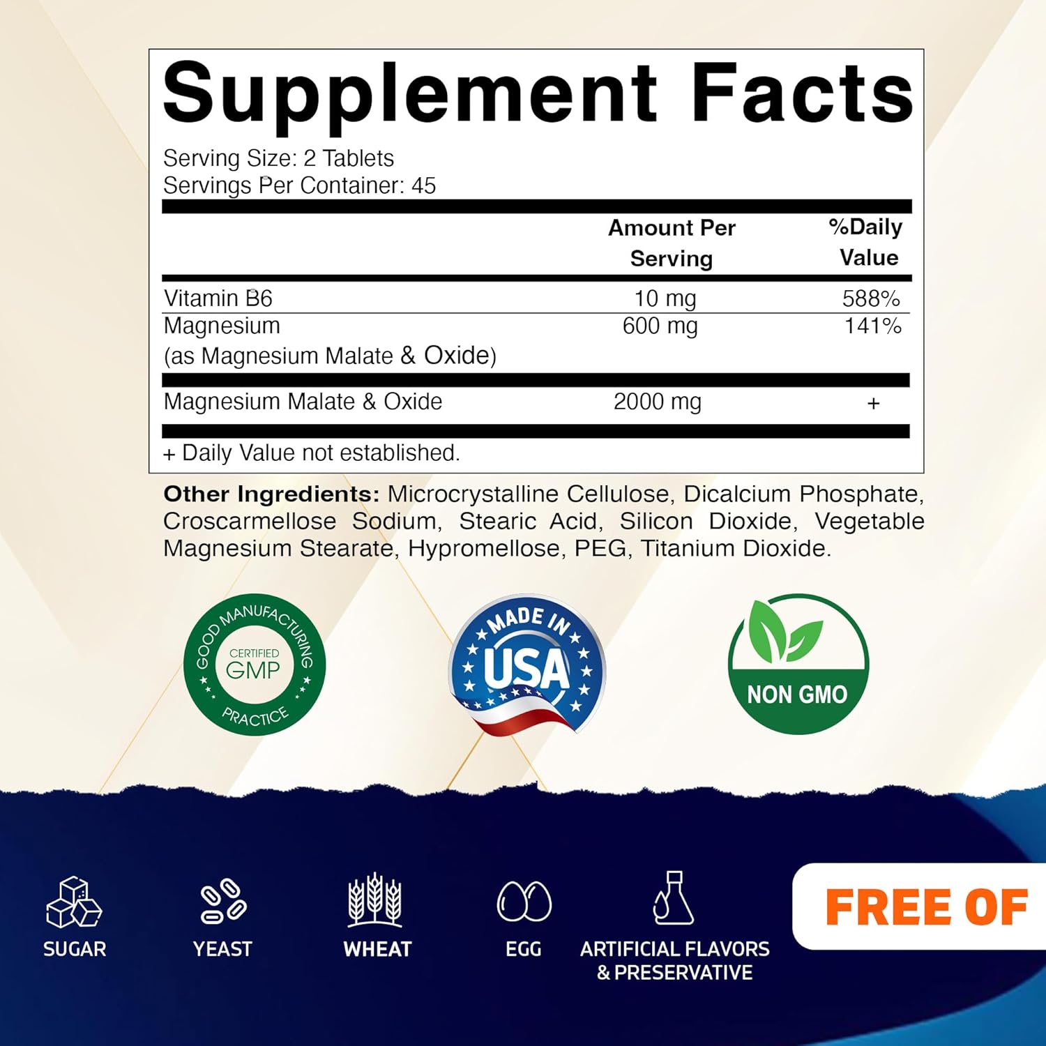 Vitamatic Magnesium Malate 2000mg per Serving - 90 Vegetarian Tablets - Added B6 for Maximum Absorption - Supports Muscle, Joint, and Heart Health* (3 Bottles, Unflavored)