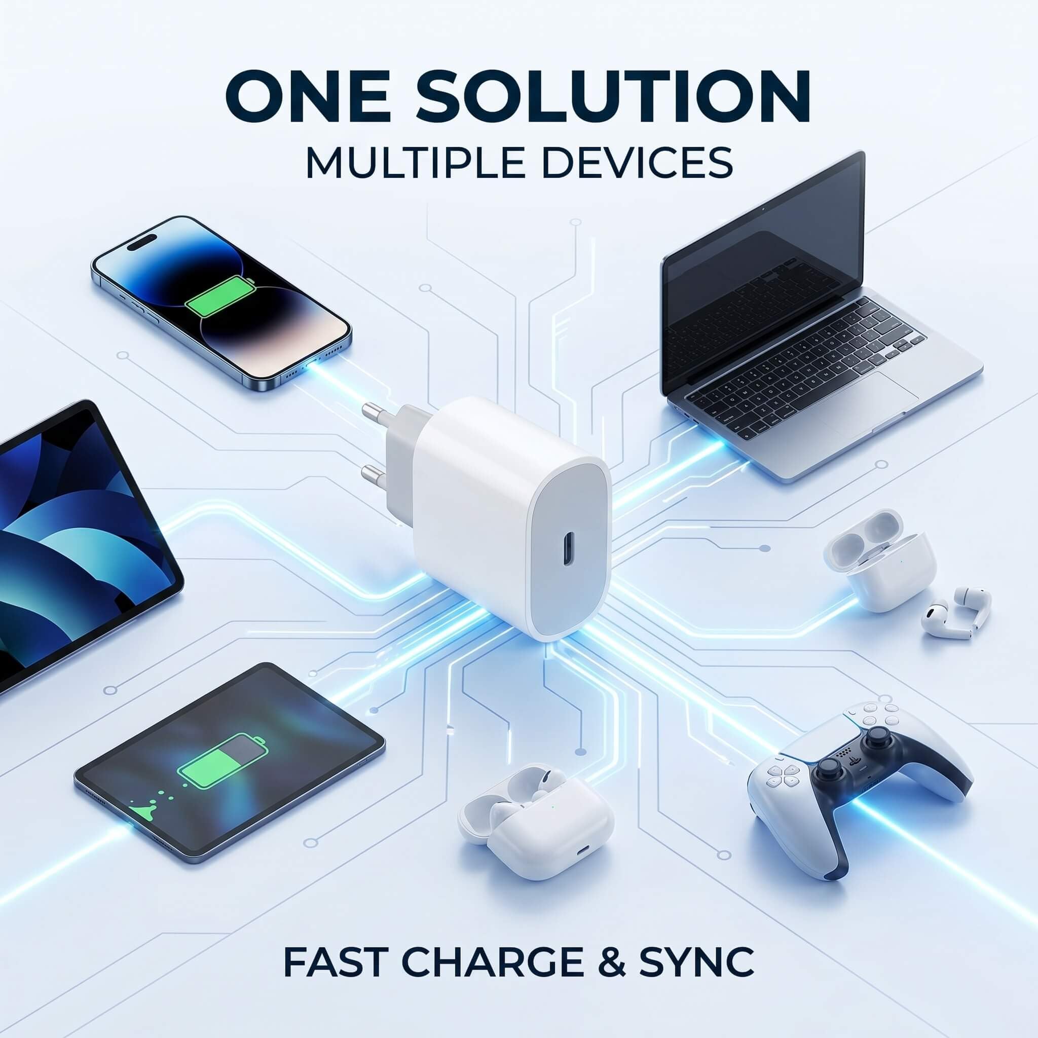 Caricabatterie USB-C da 25 W con cavo 1 m, confezione da 10, ricarica rapida PD/PPS, bianco compatto, compatibile con iPhone (17/16/15), Samsung Galaxy (S25/S24/S23/S22), Google Pixel, Huawei