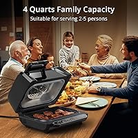 Vista 8 de Combo de parrilla/plancha para interiores con ventana de visión, parrilla eléctrica inteligente 7 en 1 sin humo con freidora de aire, hornear, asar