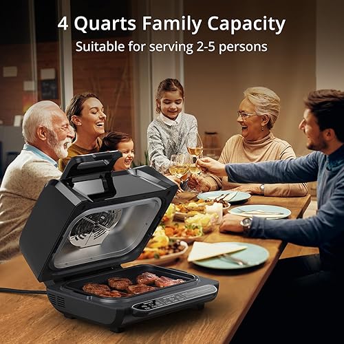 Miniatura 8 de Combo de parrilla/plancha para interiores con ventana de visión, parrilla eléctrica inteligente 7 en 1 sin humo con freidora de aire, hornear, asar