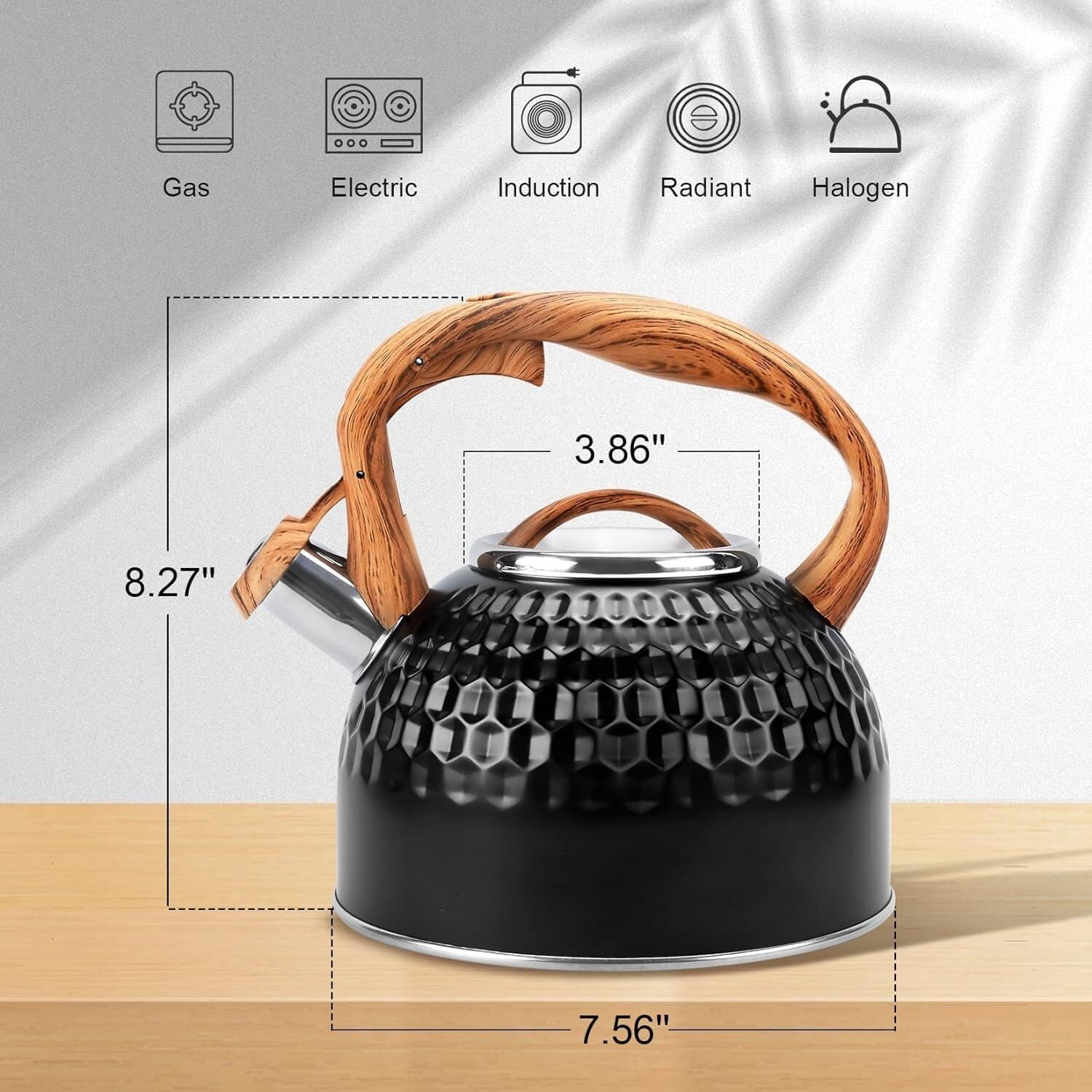 Stove Top Kettle Tea Kettle Stainless Steel Whistling Tea Kettle for Stove Top Food Grade Teapot with Wood Pattern Handle Stovetop Kettle for Kitchen,D-3L