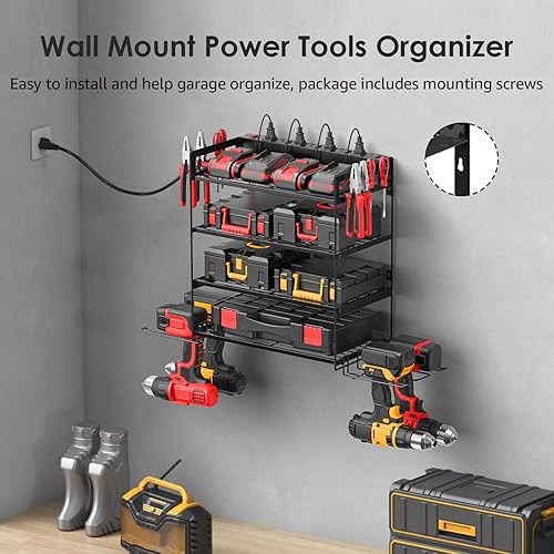 Miniatura 23 de CCCEI Almacenamiento de herramientas de garaje con estación de carga. Organizador de batería para herramientas eléctricas Estante de utilidad