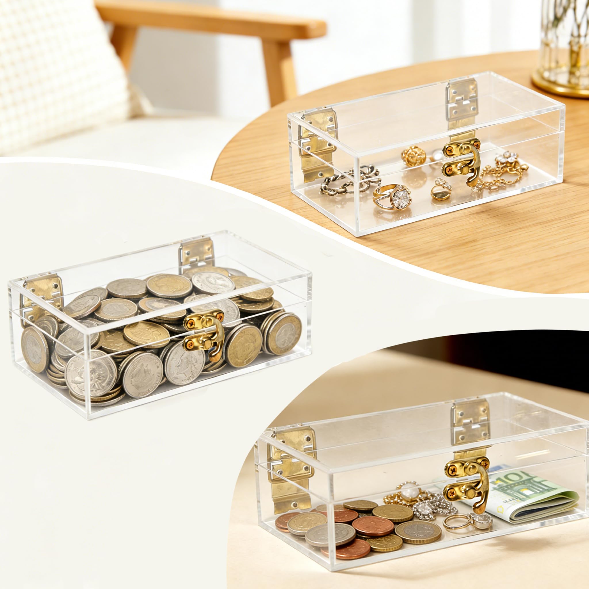 2 pezzi Cassetta Porta Contanti in Acrilico Trasparente Scatola | Riporre Contanti Vassoio Monoriga per Valuta Organizzatore di Denaro Trasparente per Gioielli e Banconote (16,8*9,5*5,5 cm)
